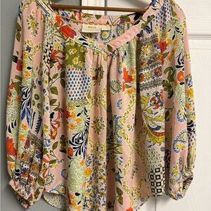 Anthropologie Maeve Pink Multicolor Floral Blouse size 4 oversized